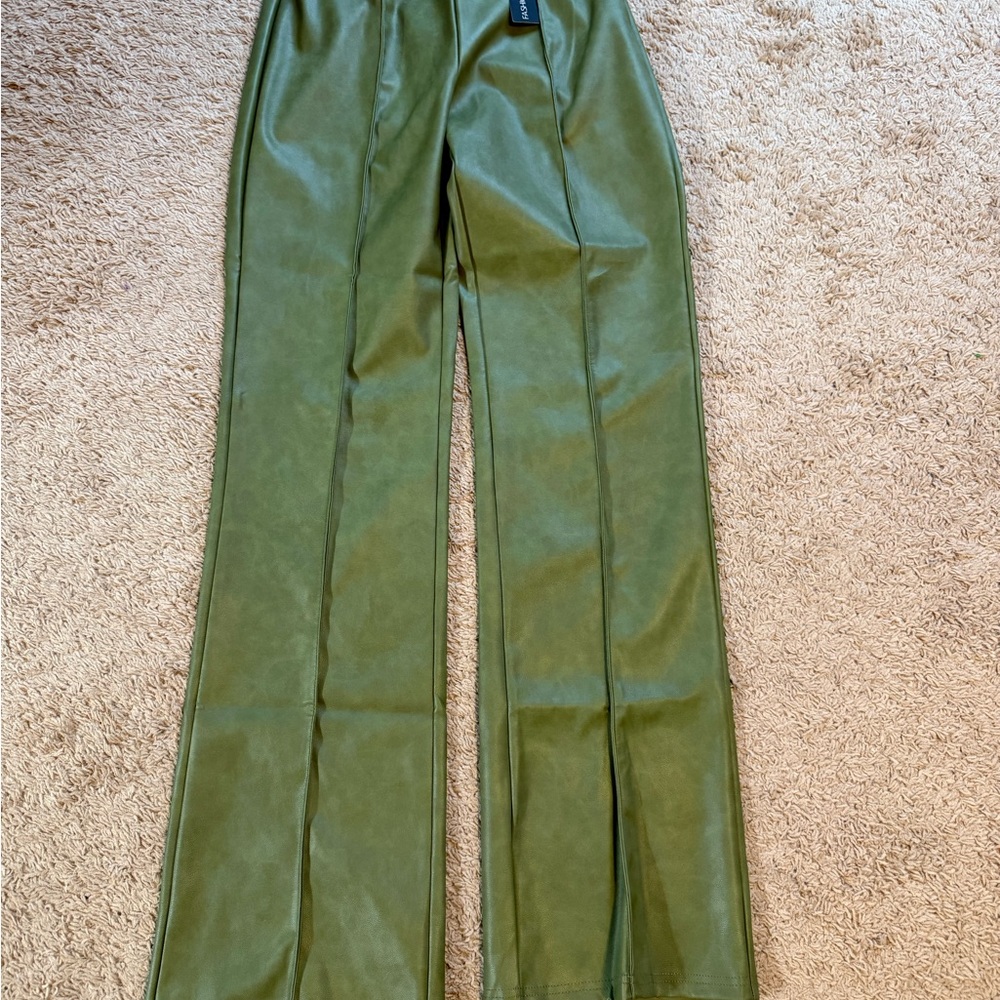 Fashion Nova Olive Faux Leather pants - Picture 2 of 5